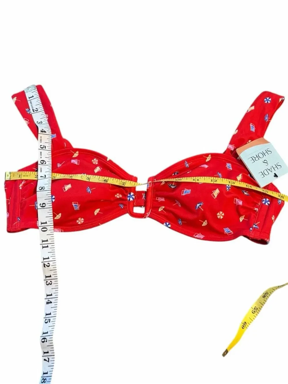 SHADE & SHORE NWT Red U-Wire Bralette Bikini Top Beach Print Size Large